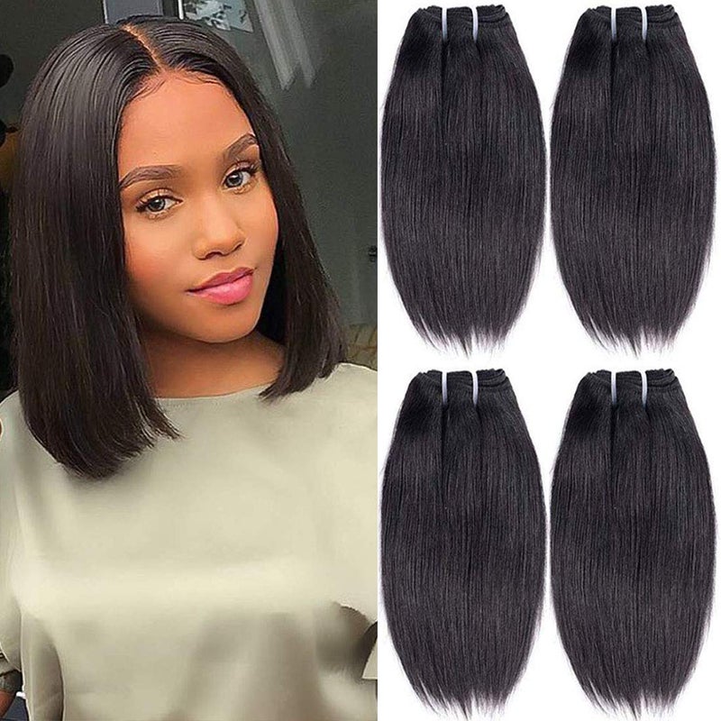 Liang Dian 10 Inch Short Human Hair Bundles Natural Color 4 Bundles 12A Brazilian Virgin Hair 100% Unprocessed Straight Human Hair(10"10"10"10") - Image 1